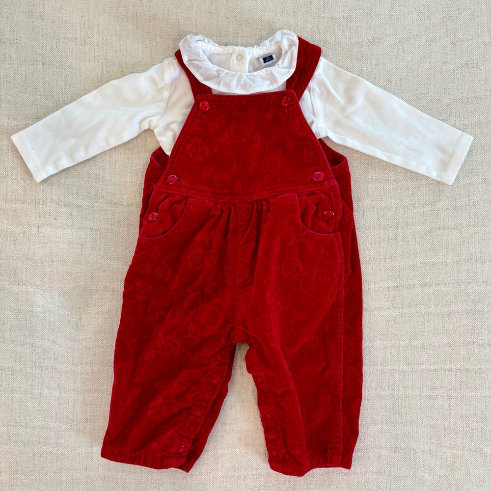 The Children's Place Red Overalls and Janie and Jack Onesie Sz 6-12m